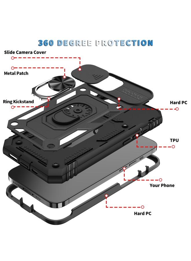 Zaboon Case For iPhone 13 mini Sliding Camera Cover Design TPU + PC Protective Case with 360 Degree Rotating Holder & Card Slot - Image 2