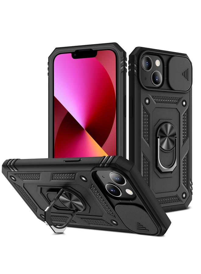 Zaboon Case For iPhone 13 mini Sliding Camera Cover Design TPU + PC Protective Case with 360 Degree Rotating Holder & Card Slot - Image 1