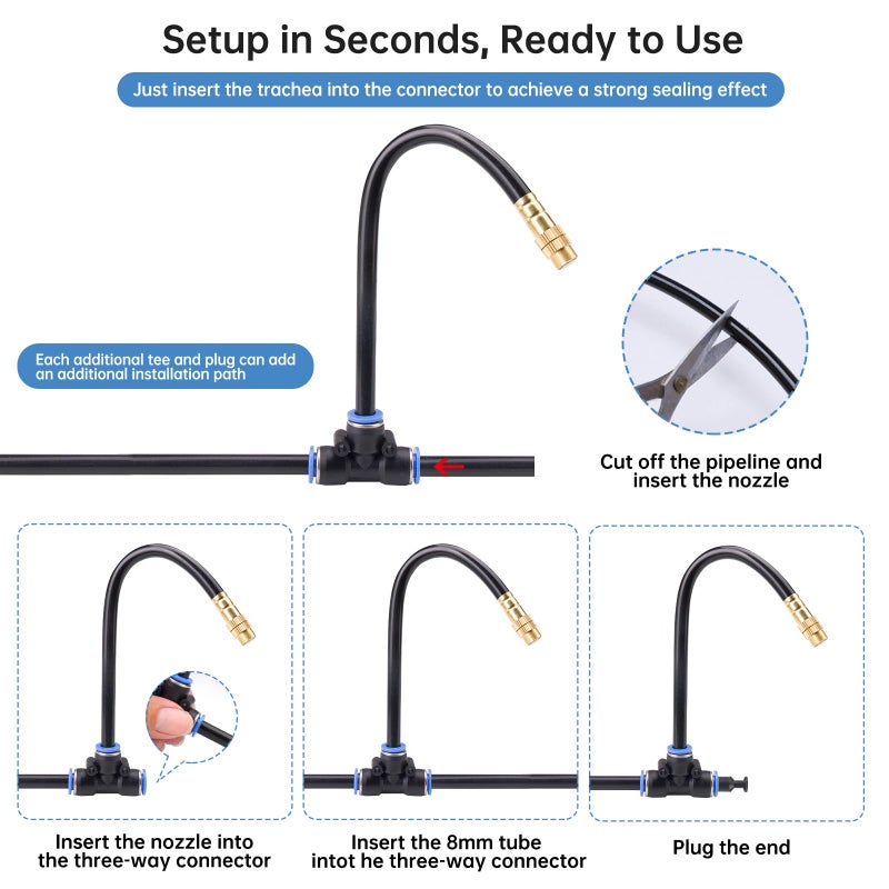 Funpynani 360Â° Automatic Drip Irrigation Kit - 5/16'' Tubing, Adjustable Universal Spray Nozzle, Copper Atomizing System for Garden/Lawn/Greenhouse - Multi-Directional Rotation, Quick Connectors, 16FT - Image 3