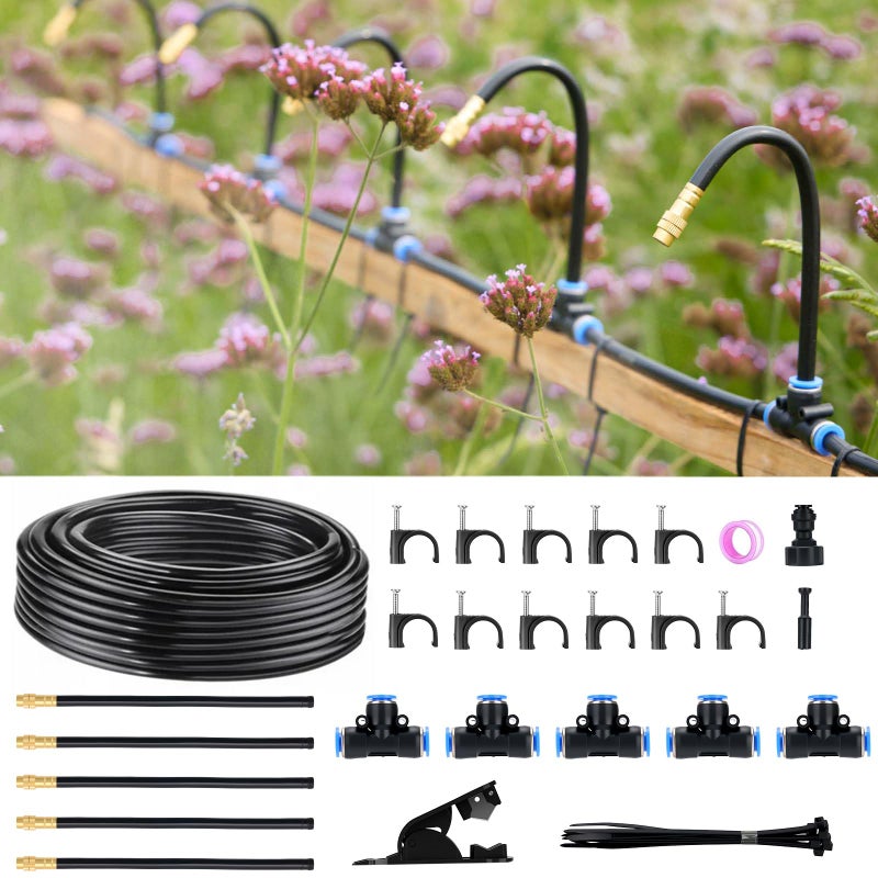 Funpynani 360Â° Automatic Drip Irrigation Kit - 5/16'' Tubing, Adjustable Universal Spray Nozzle, Copper Atomizing System for Garden/Lawn/Greenhouse - Multi-Directional Rotation, Quick Connectors, 16FT - Image 1