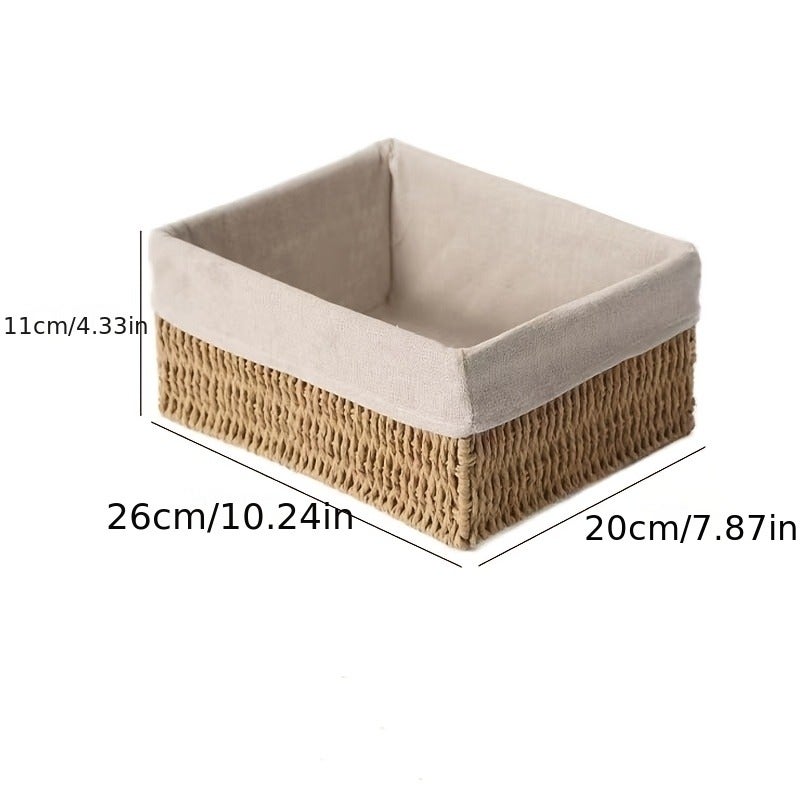 3pcs Boho Style Paper Woven Storage Baskets | Fabric Lined, Ideal for Bathroom Toiletries and Desktop Organization, Shelf Baskets - Image 5