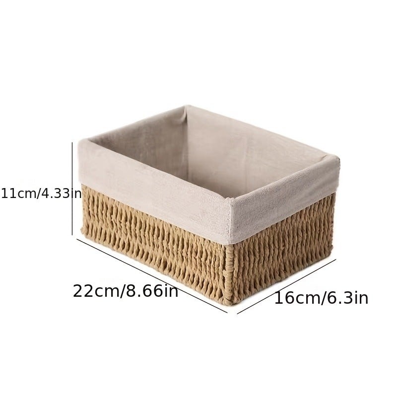 3pcs Boho Style Paper Woven Storage Baskets | Fabric Lined, Ideal for Bathroom Toiletries and Desktop Organization, Shelf Baskets - Image 3
