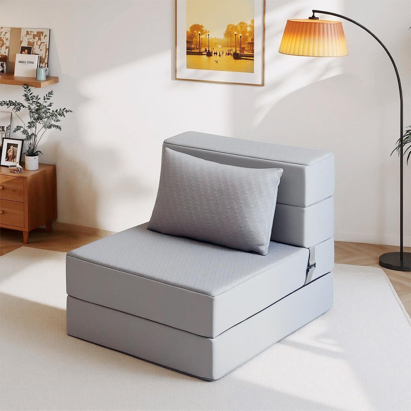 BeBen Folding Sofa Bed, Boneless Foldable Chair Bed, Convertible Futon Sleeper Chair Couch, Single Lazy Floor Lounger Sofa Couch for Small Spaces, Dorm, Guest Room, Living Room, Apartment, Grey