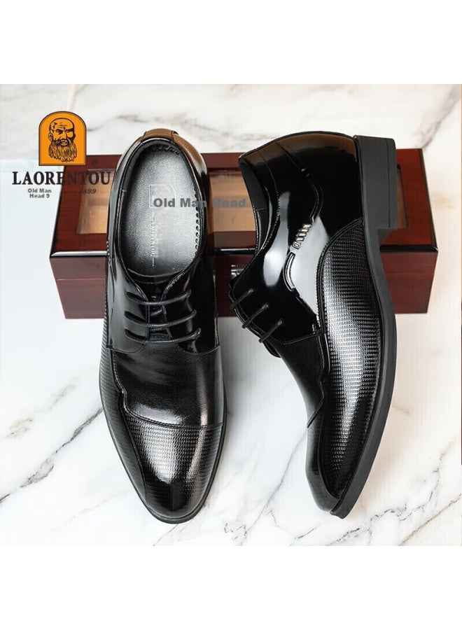 Laorentou Men's Business Formal Shoes Top Layer Cowhide Slip-resistant Small Size Invisible Height Increasing Shoes 1313a036 Black 39