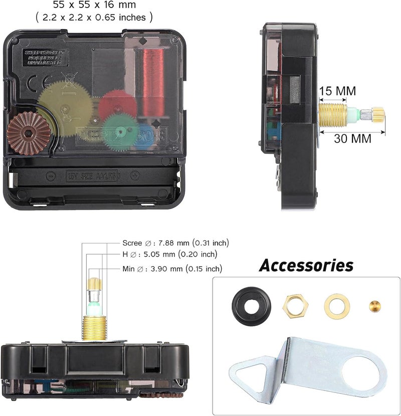 Jadive 2 Pcs High Torque Long Shaft Clock Movement Mechanism with Wooden Clock Hands for DIY Repair Parts Replacement(Fit for 16'' Clock, 30 mm Shaft) - Image 2