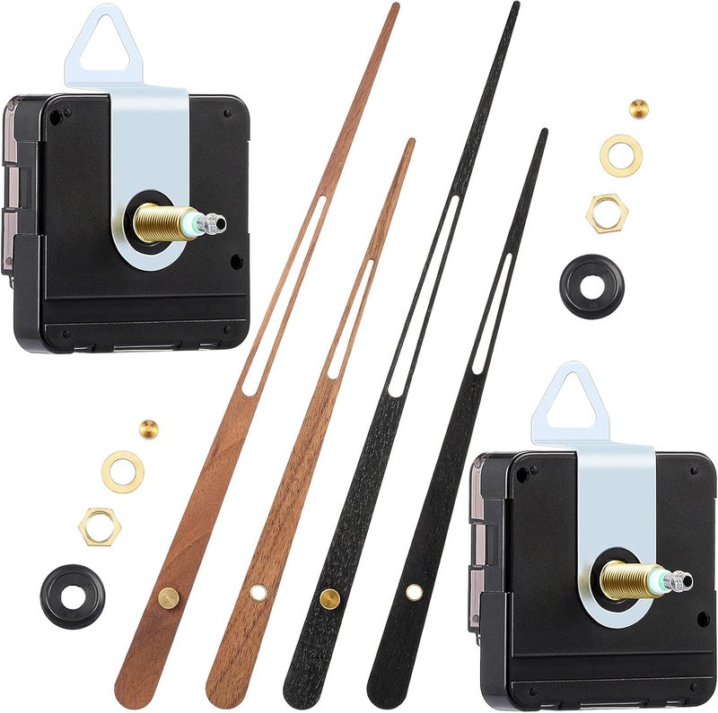 Jadive 2 Pcs High Torque Long Shaft Clock Movement Mechanism with Wooden Clock Hands for DIY Repair Parts Replacement(Fit for 16'' Clock, 30 mm Shaft) - Image 1