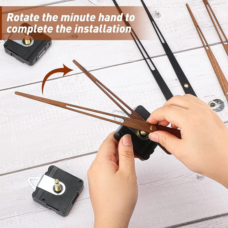 Jadive 2 Pcs High Torque Long Shaft Clock Movement Mechanism with Wooden Clock Hands for DIY Repair Parts Replacement(Fit for 16'' Clock, 30 mm Shaft) - Image 5