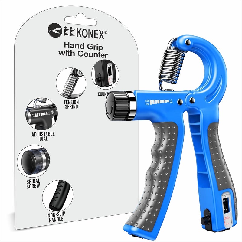 KONEX Hand Gripper with Counter (5-60 kg) Blue Anti-Slip Grip Strengthener - Image 1