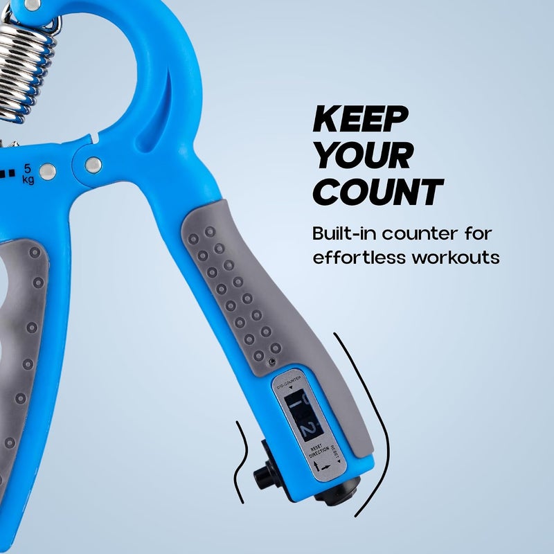 KONEX Hand Gripper with Counter (5-60 kg) Blue Anti-Slip Grip Strengthener - Image 4