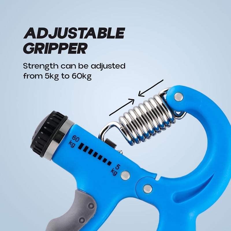 KONEX Hand Gripper with Counter (5-60 kg) Blue Anti-Slip Grip Strengthener - Image 2
