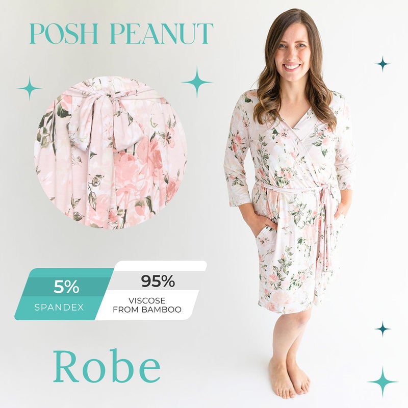 Posh Peanut Mommy Robe for Maternity, Labor Delivery Soft Nursing Lounge Wear, Viscose from Bamboo (Vintage Pink Rose - Robe - Small/Medium 0-6) - Image 2