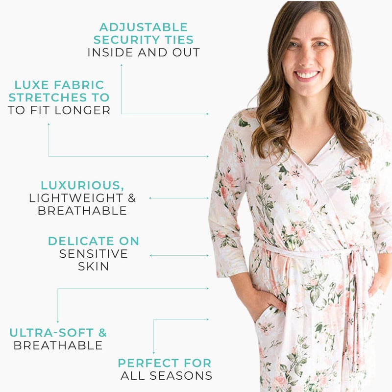Posh Peanut Mommy Robe for Maternity, Labor Delivery Soft Nursing Lounge Wear, Viscose from Bamboo (Vintage Pink Rose - Robe - Small/Medium 0-6) - Image 4