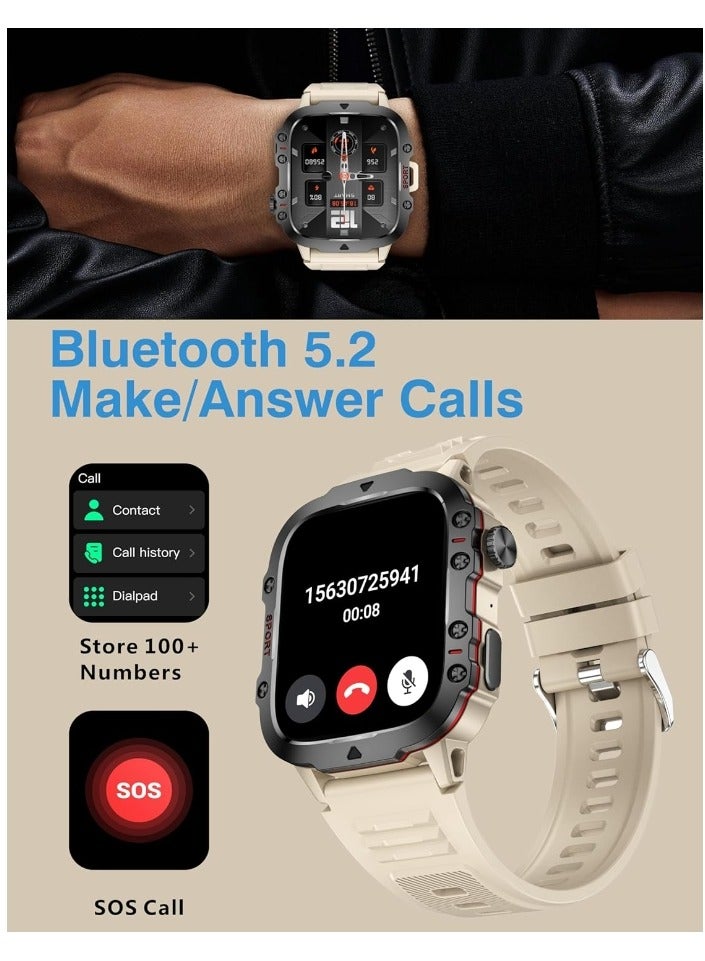 Military Smart Watches For Men, 1.96" Big Screen Rugged Smartwatch With Large 420 mAh Battery, Waterproof Outdoor Smart Watch With Heart Rater/SpO2/Sleep Monitor Tracker For Android IOS-Black - Image 5