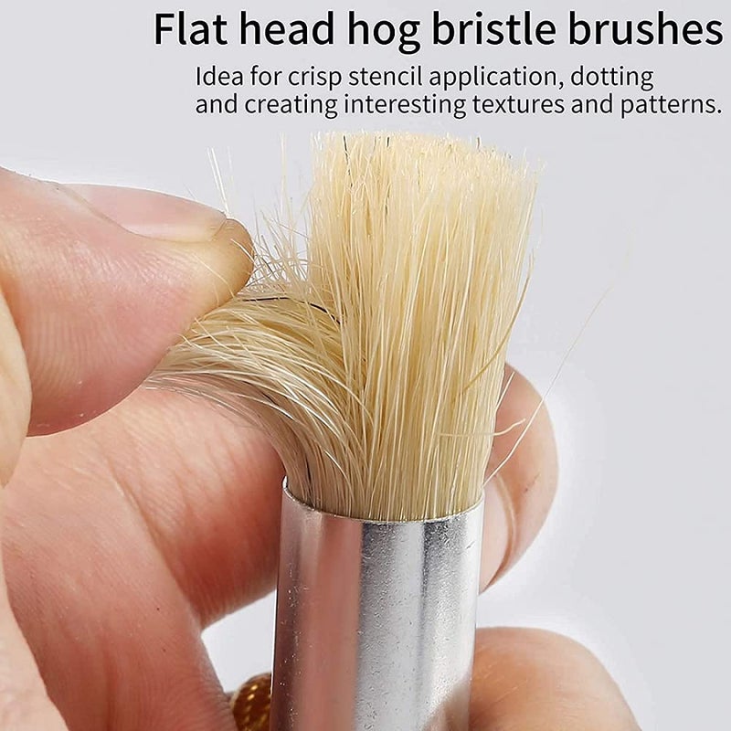 deziine Deziine Wooden Stencil Brush, Natural Bristle Brushes Perfect for Acrylic Painting, Oil Painting, Watercolor Painting, Stencil Project, Card Making and DIY Art Crafts (Set of 3).  - Image 4