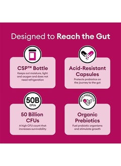 Probiotic Live Women's Probiotics, Daily Probiotic for Women, 6 Diverse Strains, 50 Billion CFUs, All-Natural Prebiotics, Delayed-Release Veggie Capsules, Dietary Supplement 30 Capsules  - Image 4