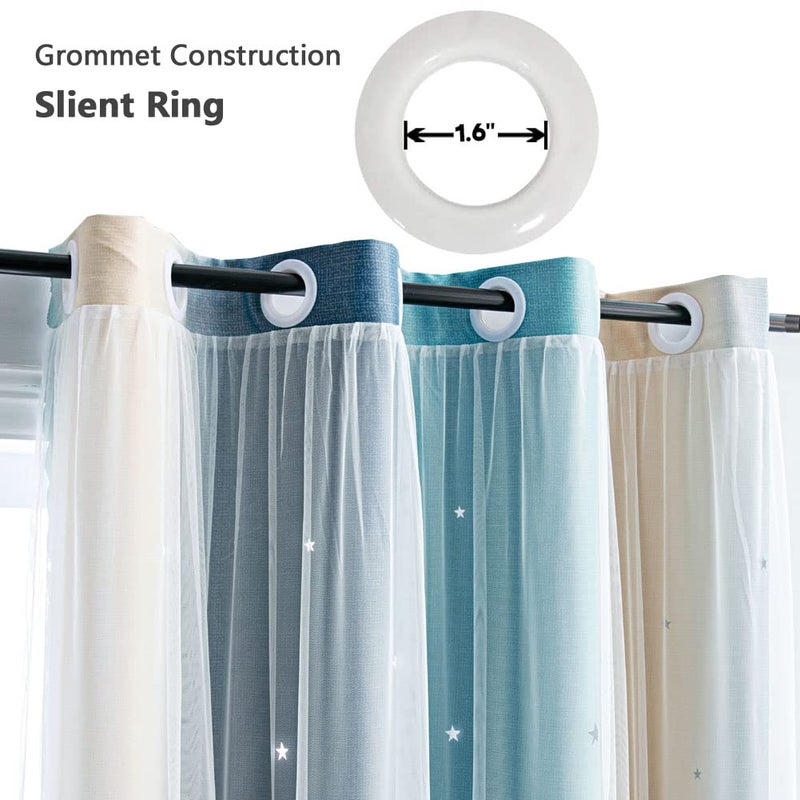 FANLI Ombre Rainbow Blackout Curtains for Kid Girls Bedroom Living Room Darking Stripe Double Layer Star Cut Out Wall Home Decor Gradient Grommet Window Curtains (Blue/Yellow, 52W x 63L) - Image 2