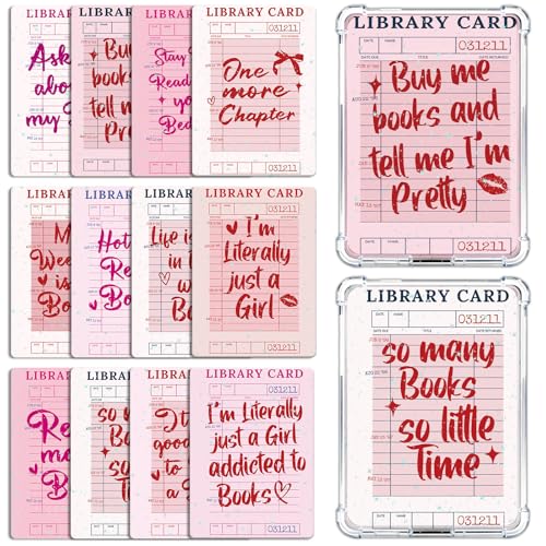 Rngmsi Insert Cardstock for Clear Case - 12 Pcs Library Card Cardstock Inserts Compatible with Kindle Paperwhite 11th-12th, 6.9"X4.8" Pink Bookish Papers for E-Reader Clear Back Cover Accessories - Image 1