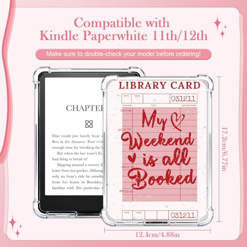 Rngmsi Insert Cardstock for Clear Case - 12 Pcs Library Card Cardstock Inserts Compatible with Kindle Paperwhite 11th-12th, 6.9"X4.8" Pink Bookish Papers for E-Reader Clear Back Cover Accessories - Image 2