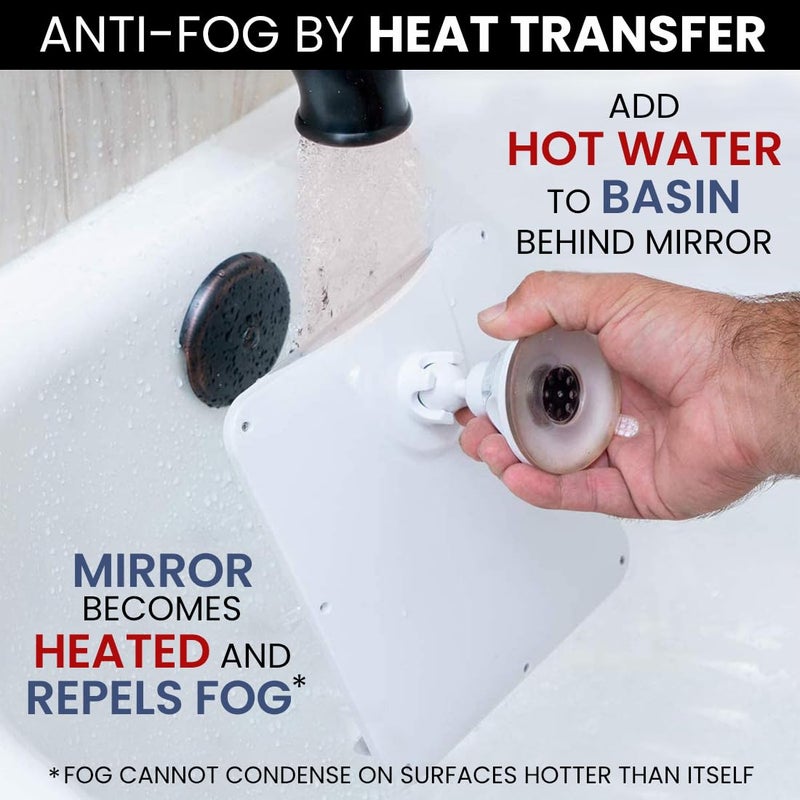 ميرورفانا مرآة حلاقة للاستحمام من ميرورفانا مع خاصية مزدوجة مضادة للضباب - سطح مقاوم للكسر بدون ضباب مع حامل ماكينة حلاقة وكوب شفط قوي 360 درجة (8 بوصة × 7 بوصة أبيض) - Image 3