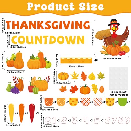 gisgfim Thanksgiving Countdown Bulletin Board Decorations Fall Thanksgiving Turkey Paper Cutouts Autumn Maple Leaf Pumpkin Classroom Bulletin Board Set for Harvest Party School Chalkboard Wall Decor Supplies - Image 3