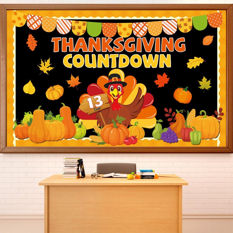 gisgfim Thanksgiving Countdown Bulletin Board Decorations Fall Thanksgiving Turkey Paper Cutouts Autumn Maple Leaf Pumpkin Classroom Bulletin Board Set for Harvest Party School Chalkboard Wall Decor Supplies - Image 2