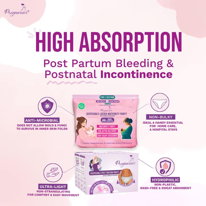 PROWEE Pregawear C Section Maternity Panty(5) & Postpartum Panty(5) Combo |Low Rise 360˚ Coverage Disposable Underwear|Ultra Thin, 100% Leak Proof, Antifungal After Delivery Heavy Flow (S) - Image 4