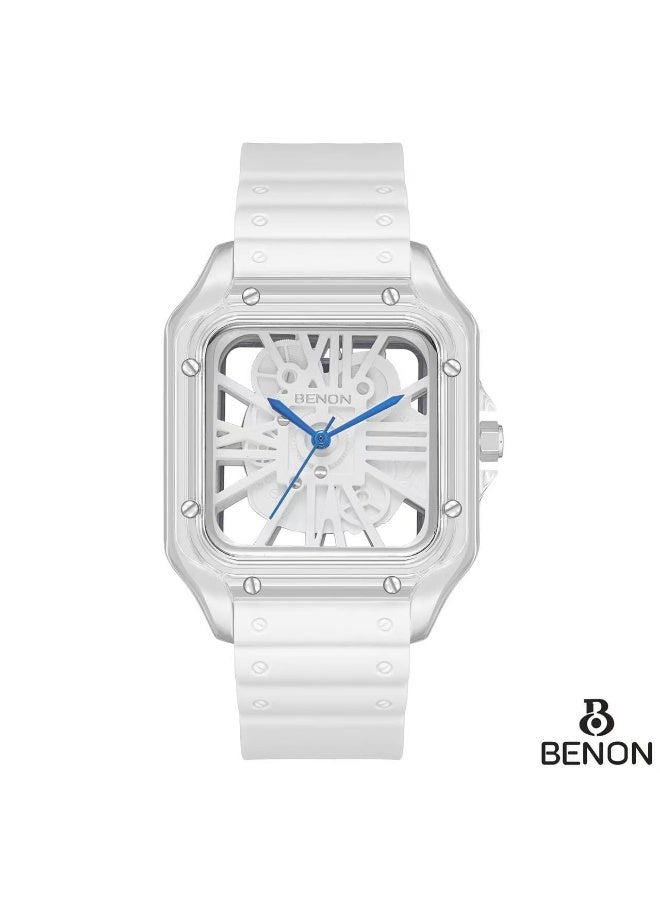 Pinone Benon men's watch with a transparent design and white silicone strap - Image 1