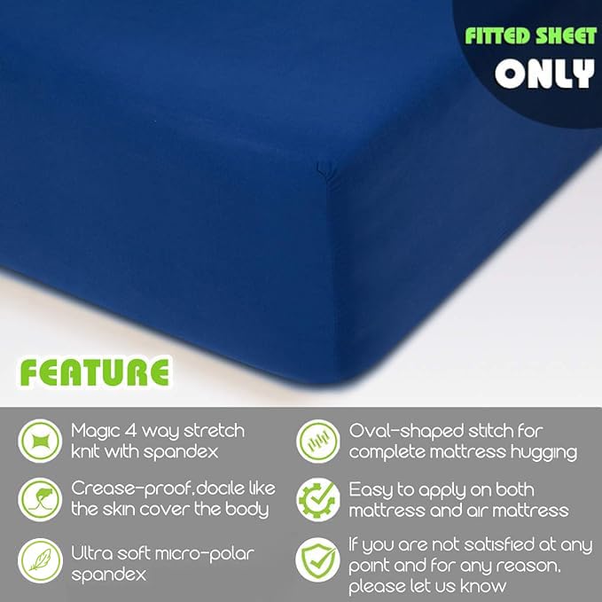 COSMOPLUS Fitted Sheet- COSMOPLUS Queen Fitted Sheet Onlyï¼ˆNo Flat Sheet or Pillow Shamsï¼‰,4 Way Stretch Micro-Knit,Snug Fit,Wrinkle Free,for Standard Mattress and Air Bed Mattress from 8â€ Up to 14â€,Navy - Image 2