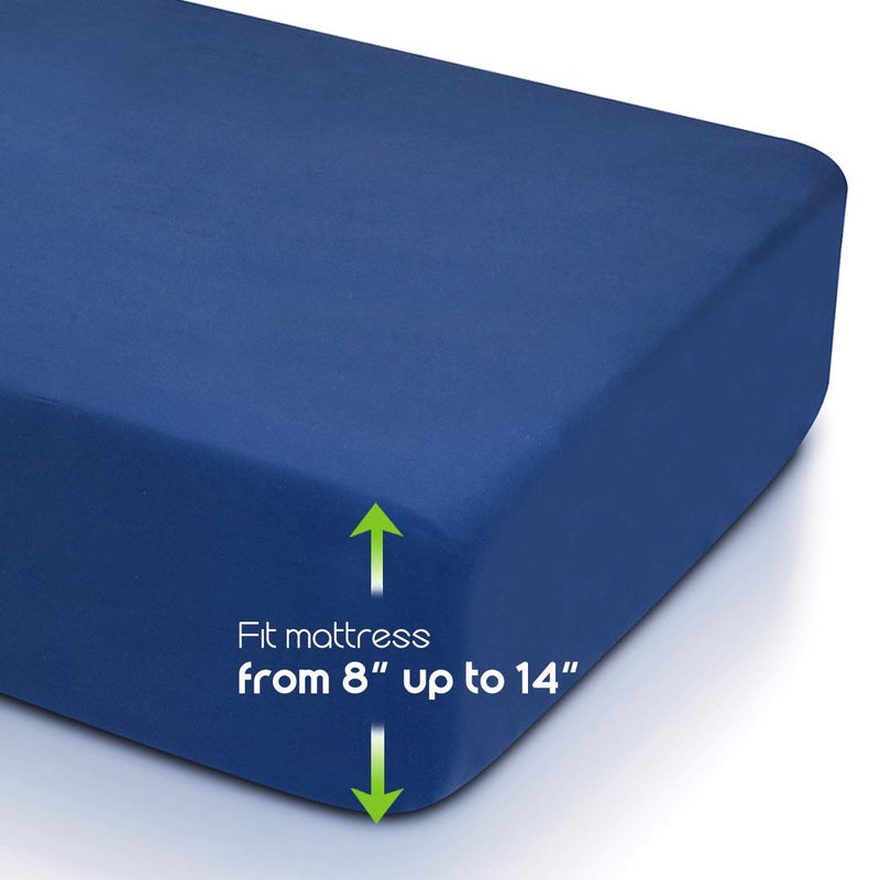 COSMOPLUS Fitted Sheet- COSMOPLUS Queen Fitted Sheet Onlyï¼ˆNo Flat Sheet or Pillow Shamsï¼‰,4 Way Stretch Micro-Knit,Snug Fit,Wrinkle Free,for Standard Mattress and Air Bed Mattress from 8â€ Up to 14â€,Navy - Image 3