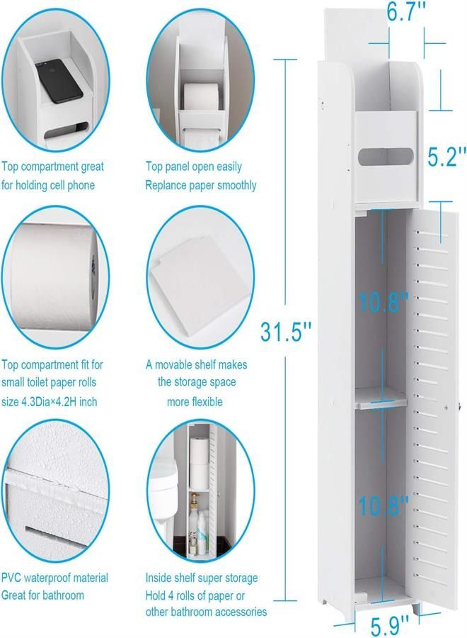 Generic Bathroom Storage Cabinet,Small Bathroom Storage Cabinet Great for Toilet Paper Holder,Bathroom Organizer for Small Spaces,White  - Image 5