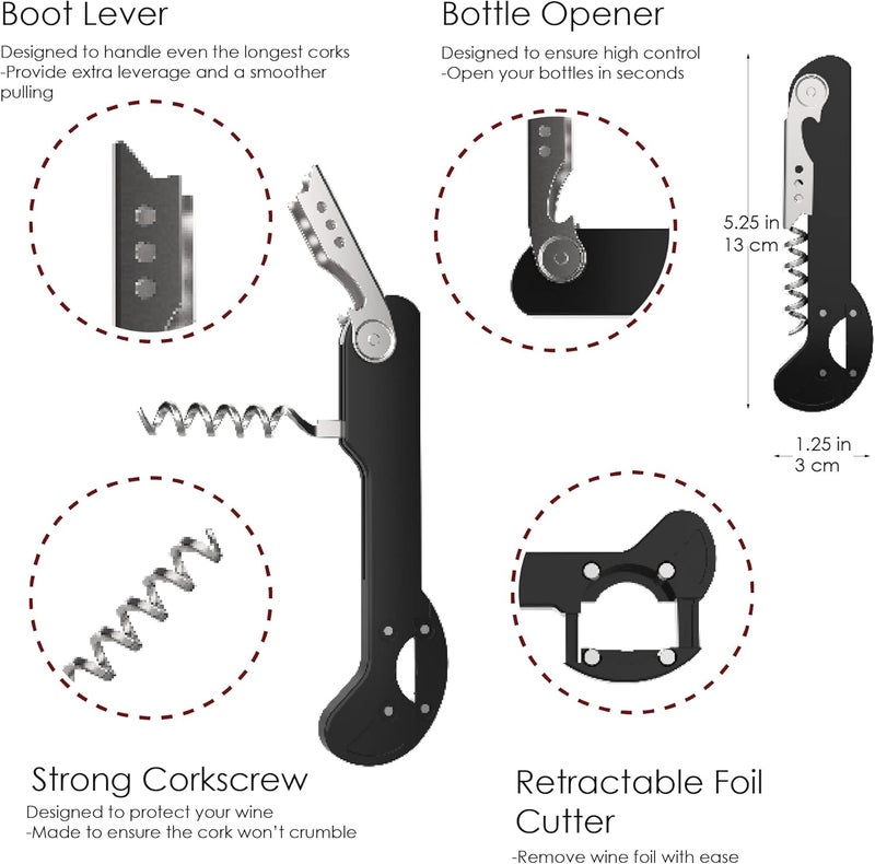 Houseables Wine Opener, Wine Key for Servers, Waiters Corkscrew, Travel Bottle Opener, Cork Screw, with Foil Cutter, Bartenders Tool, Professional, Restaurant, TSA Approved, Portable, Black, 5 1/4" - Image 4