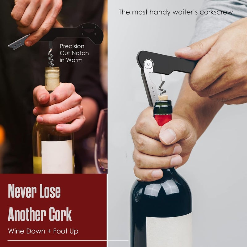 Houseables Wine Opener, Wine Key for Servers, Waiters Corkscrew, Travel Bottle Opener, Cork Screw, with Foil Cutter, Bartenders Tool, Professional, Restaurant, TSA Approved, Portable, Black, 5 1/4" - Image 2