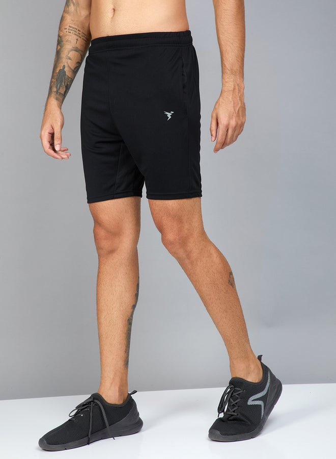 Technosport Black Solid Shorts with Side Pocket - Image 3