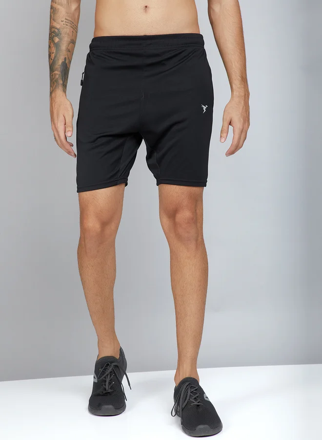 Technosport Black Solid Shorts with Side Pocket