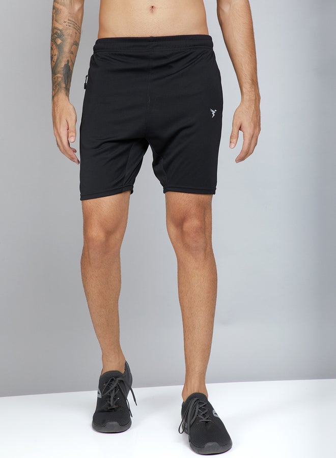 Technosport Black Solid Shorts with Side Pocket - Image 1