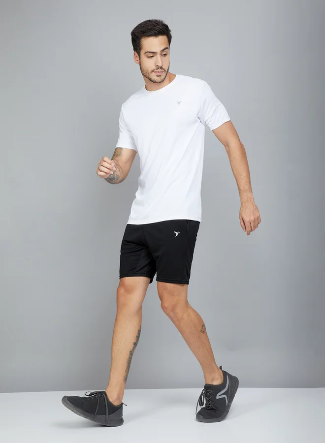 Technosport Black Solid Shorts with Side Pocket