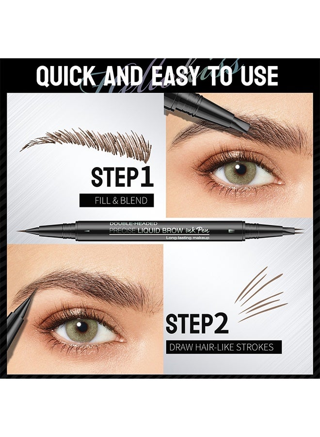 HelloKiss Precise Liquid Brow, Double-Headed Ink Pen, Microblading Eyebrow Pencil, 2-in-1 Dual-Ended Eyebrow Pen with 2 Tip brow pen and Precise Brush-Tip, Brow Pen for Natural Women Waterproof and Long-Lasting Brows (05# Black) - Image 4