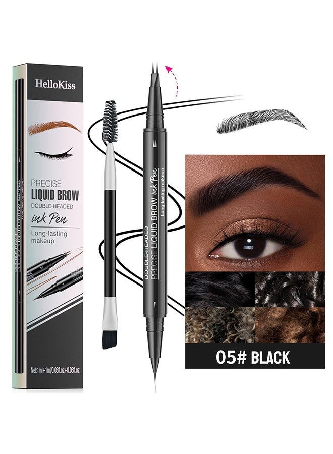 HelloKiss Precise Liquid Brow, Double-Headed Ink Pen, Microblading Eyebrow Pencil, 2-in-1 Dual-Ended Eyebrow Pen with 2 Tip brow pen and Precise Brush-Tip, Brow Pen for Natural Women Waterproof and Long-Lasting Brows (05# Black) - Image 2