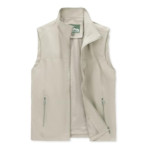 DUOFIER Men's Casual Vest Lightweight Outdoor Work Photo Cargo Sleeveless Jacket for Hiking Travel, Beige-XXL - Image 1