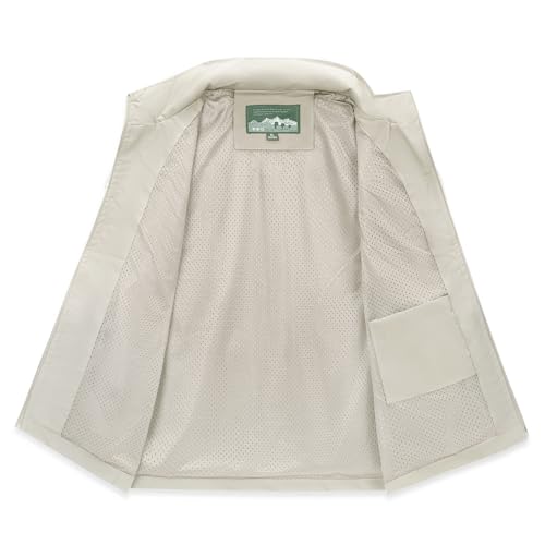 DUOFIER Men's Casual Vest Lightweight Outdoor Work Photo Cargo Sleeveless Jacket for Hiking Travel, Beige-XXL - Image 3