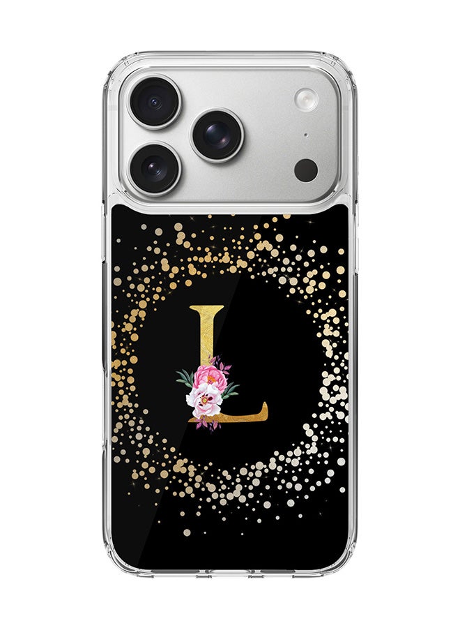 Stylizedd Classic Clear MagSafe Case for iPhone 17 Pro , Hybrid Soft Case Flexible Edges Anti Drop TPU PC Gel Thin Transparent Cover [ Designed for iPhone 17 Pro ] - Custom Monogram Initial Letter Floral Pattern Alphabet - L ( Black )