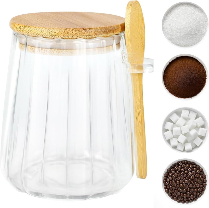 holoith Sugar Jar with Lid and Spoon,24oz Large Glass Spice Jars for Coffee Bar Decor Accessories Food Storage Containers Home Essentials - Image 1