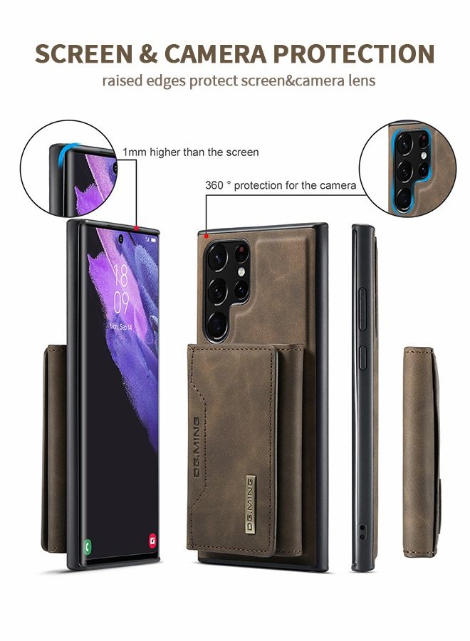 GROIC Samsung Galaxy S22 Ultra 2 in 1 Clutch Wallet, Vintage Slim Leather Case Magnetic Detachable Tri-Fold Wallet, S22 Ultra 6.8" Leather Case with Card Holder Pocket Slim Case  - Image 4