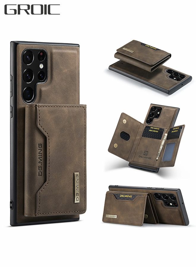 GROIC Samsung Galaxy S22 Ultra 2 in 1 Clutch Wallet, Vintage Slim Leather Case Magnetic Detachable Tri-Fold Wallet, S22 Ultra 6.8" Leather Case with Card Holder Pocket Slim Case  - Image 1