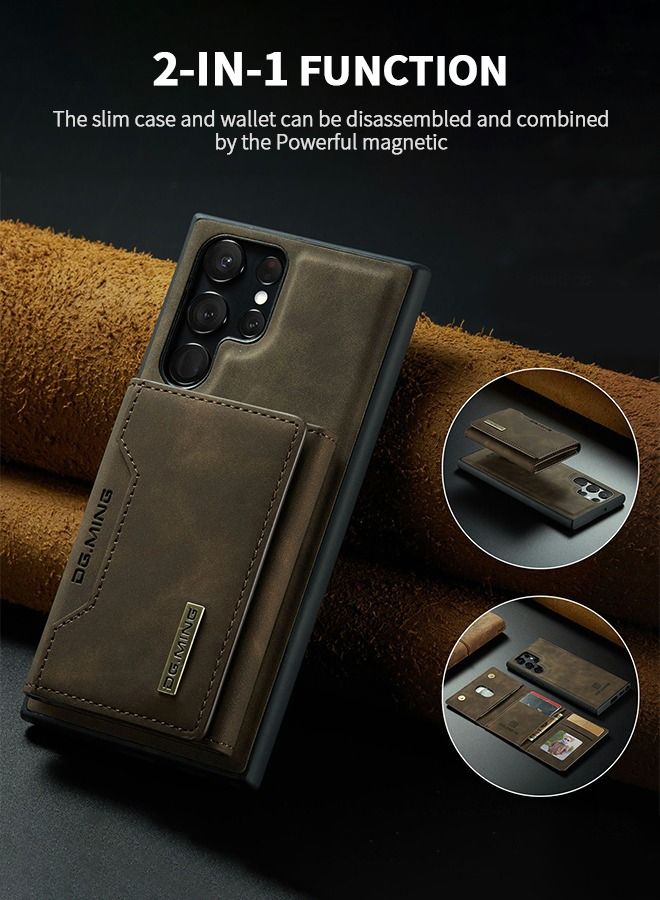 GROIC Samsung Galaxy S22 Ultra 2 in 1 Clutch Wallet, Vintage Slim Leather Case Magnetic Detachable Tri-Fold Wallet, S22 Ultra 6.8" Leather Case with Card Holder Pocket Slim Case  - Image 5