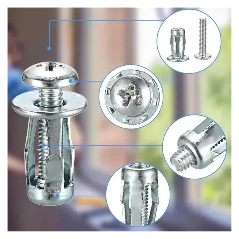 M6x25mm Hollow Door Anchor Kit 160pcs Metal Expansion Plate Clamp Lock Nuts - Image 3
