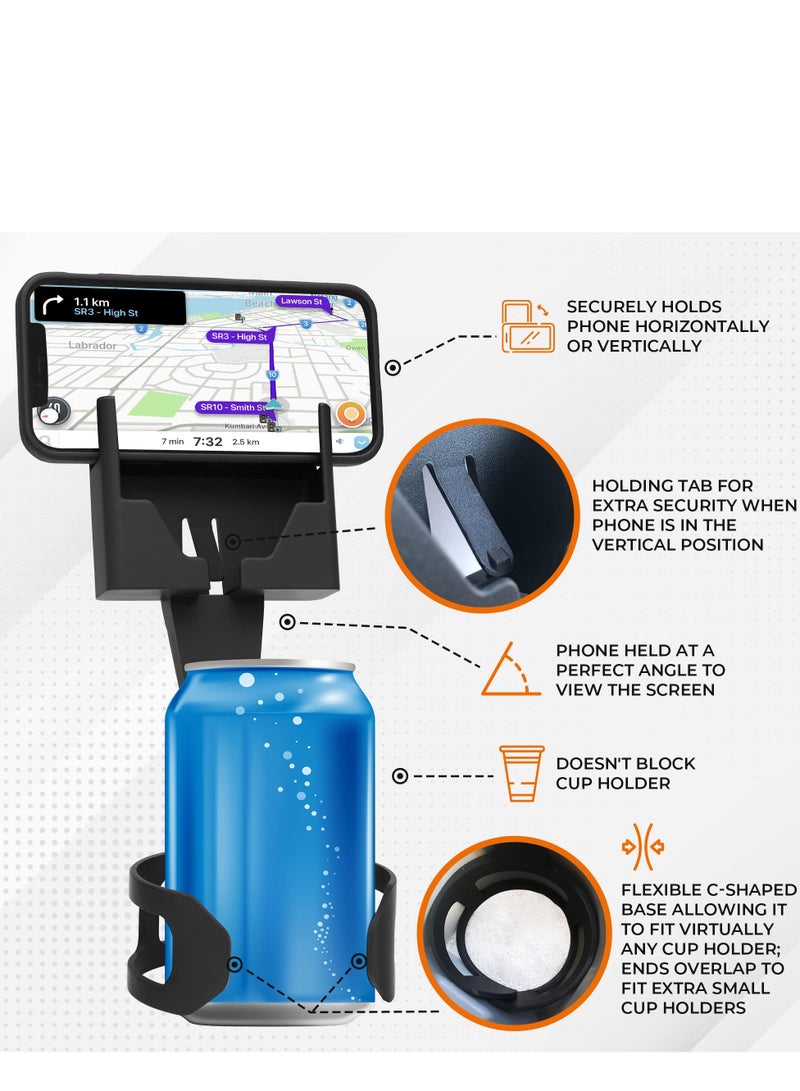 Cell Phone Holder for Car Cup Holder, Phone Mount Design Doesn’t Block Cup Holder, Charging Ports, Vents, Fits All Phones, Black Color, Easy Installation, Cell Phone Seat(Black 2Pcs) - Image 5