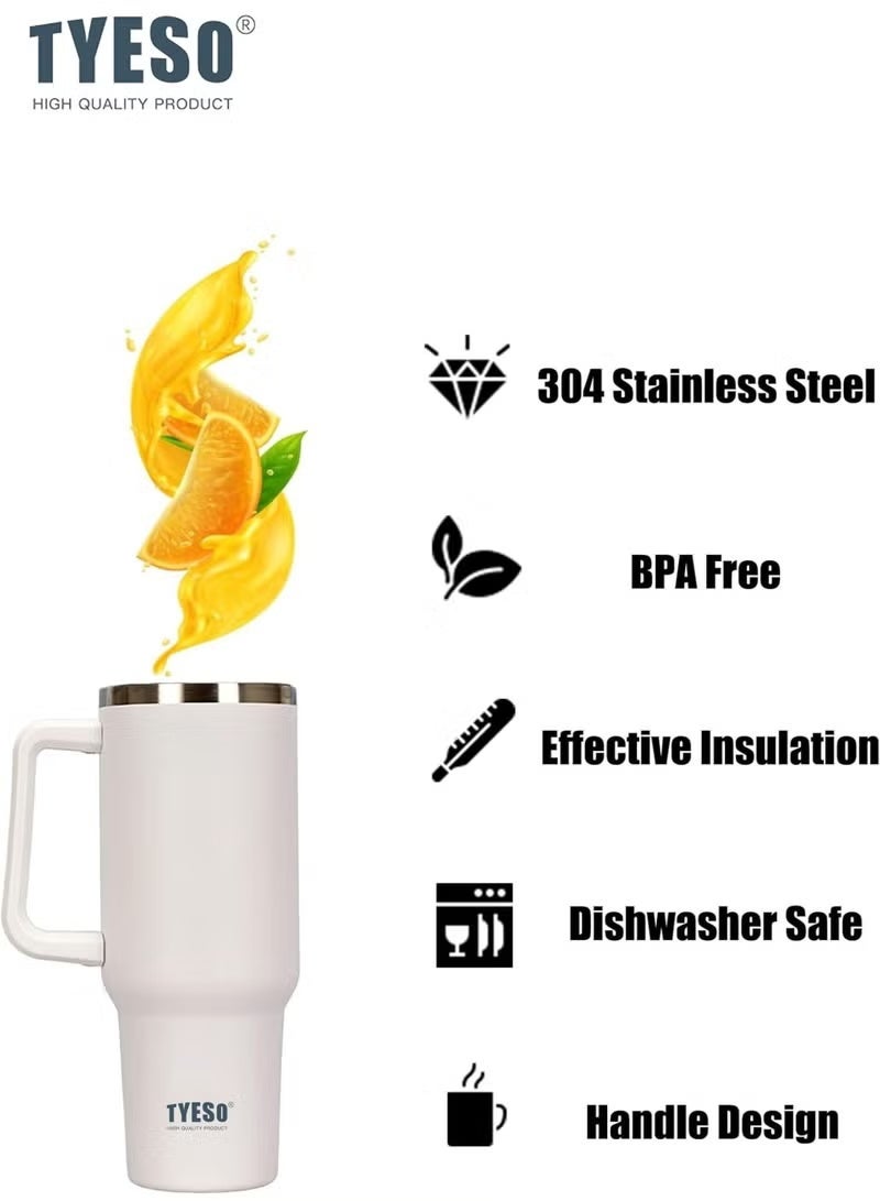 TYESO Vacuum Insulated Stainless Steel Travel Tumbler with Handle & Straw, Double Wall Thermal Coffee Mug, Leak Resistant Lid, Hot & Cold Beverage Cup for Travel, Office, Gym & Daily Use – 40oz - Image 3