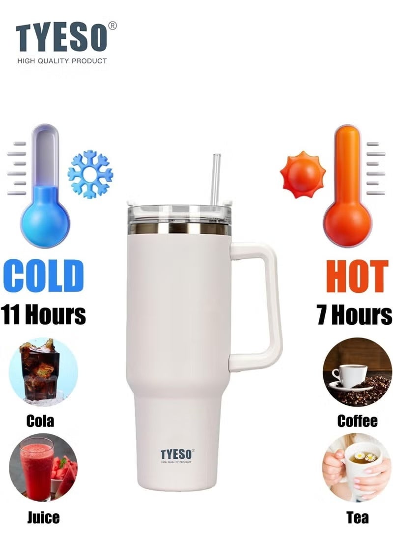 TYESO Vacuum Insulated Stainless Steel Travel Tumbler with Handle & Straw, Double Wall Thermal Coffee Mug, Leak Resistant Lid, Hot & Cold Beverage Cup for Travel, Office, Gym & Daily Use – 40oz - Image 4