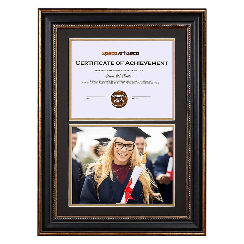 Space Art Deco, 14x20 Double Picture Frames for Two 8.5x11 Inch Certificates, Documents and College Degree, Wall Mounting, Black with Ornate Gold Trim - Image 2